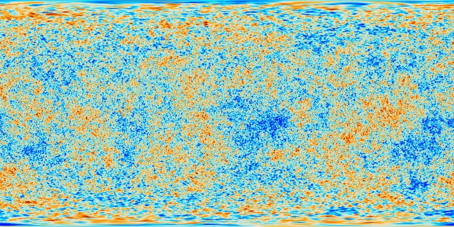 The Cosmic Microwave Background as mapped by the Planck satellite, showing tiny temperature fluctuations in the oldest light in the universe